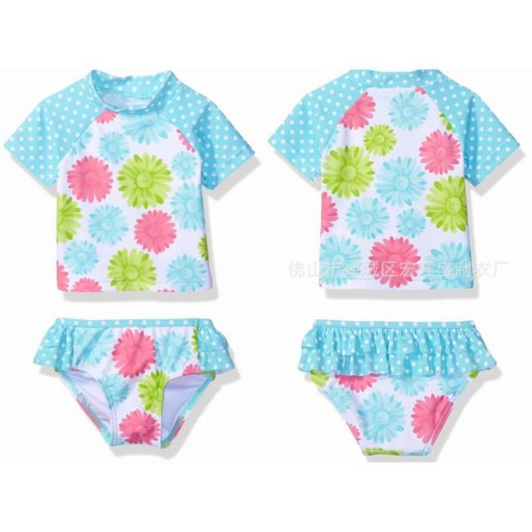 キッズ　ジュニア　女の子　子供　水着　半袖Tシャツ&パンツ　花柄　日焼け防止　カジュアル　かわいい　キュート　セクシー　海　プール　スイミング　スクール　ビーチ　リゾート　マリン　海水浴　ブルー　91011121314送料無料