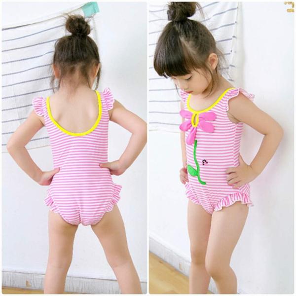 キッズ　ジュニア　女の子　子供　水着　ワンピース　ボーダー　フリル　フラワー　カジュアル　かわいい　キュート　海　プール　スイミング　スクール　ビーチ　リゾート　マリン　海水浴　ピンク　1-2歳　2-3歳　3-4歳　4-5歳　5-6歳　7-8歳　送料無料