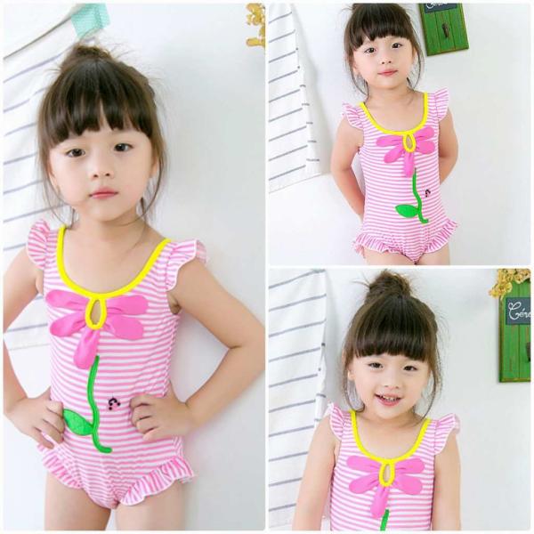 キッズ　ジュニア　女の子　子供　水着　ワンピース　ボーダー　フリル　フラワー　カジュアル　かわいい　キュート　海　プール　スイミング　スクール　ビーチ　リゾート　マリン　海水浴　ピンク　1-2歳　2-3歳　3-4歳　4-5歳　5-6歳　7-8歳　送料無料