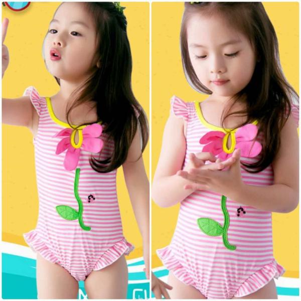 キッズ　ジュニア　女の子　子供　水着　ワンピース　ボーダー　フリル　フラワー　カジュアル　かわいい　キュート　海　プール　スイミング　スクール　ビーチ　リゾート　マリン　海水浴　ピンク　1-2歳　2-3歳　3-4歳　4-5歳　5-6歳　7-8歳　送料無料