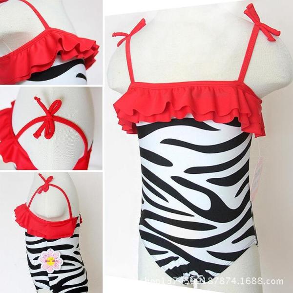 キッズ　ジュニア　女の子　子供　水着　ワンピース　ゼブラ　フリル　カジュアル　かわいい　キュート　海　プール　スイミング　スクール　ビーチ　リゾート　マリン　海水浴　ホワイト　665　775　885　95　105　1112125　送料無料
