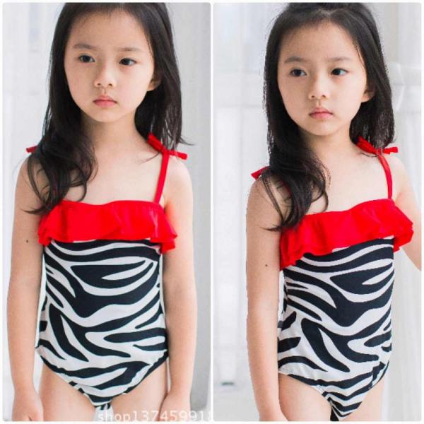 キッズ　ジュニア　女の子　子供　水着　ワンピース　ゼブラ　フリル　カジュアル　かわいい　キュート　海　プール　スイミング　スクール　ビーチ　リゾート　マリン　海水浴　ホワイト　665　775　885　95　105　1112125　送料無料