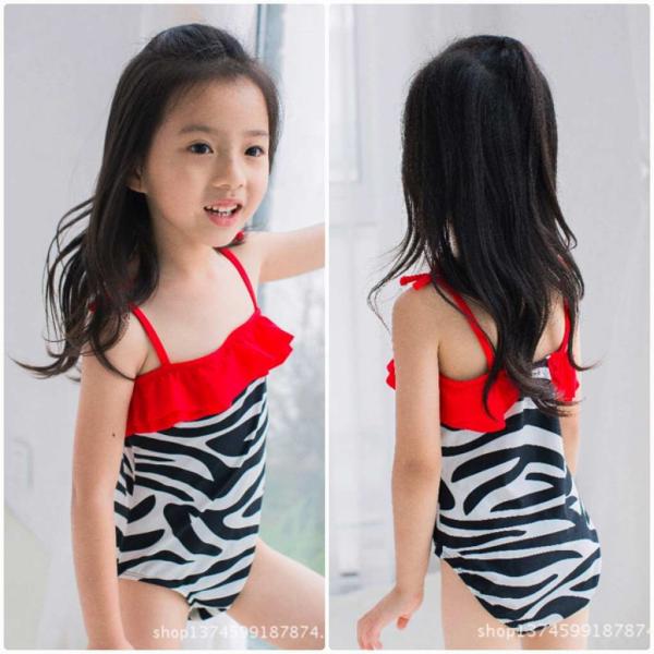キッズ　ジュニア　女の子　子供　水着　ワンピース　ゼブラ　フリル　カジュアル　かわいい　キュート　海　プール　スイミング　スクール　ビーチ　リゾート　マリン　海水浴　ホワイト　665　775　885　95　105　1112125　送料無料