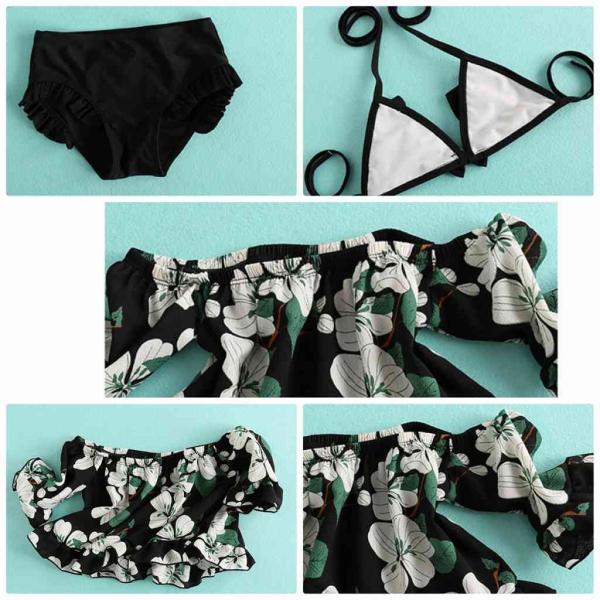 キッズ　ジュニア　女の子　子供　水着　三角ビキニ　トップス　日焼け防止　花柄　カジュアル　かわいい　キュート　海　プール　スイミング　スクール　ビーチ　リゾート　マリン　海水浴　ブラック　S　M　L　XL　送料無料