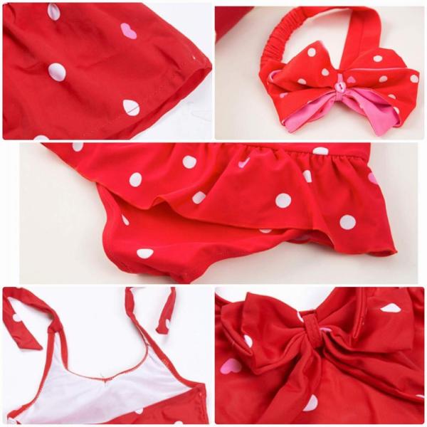 キッズ　ジュニア　女の子　子供　水着　ワンピース　水玉　ハート　ヘアバンド　カジュアル　かわいい　キュート　海　プール　スイミング　スクール　ビーチ　リゾート　マリン　海水浴　レッド　ブルー　S　M　L　XL　2XL　送料無料