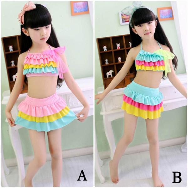 キッズ　ジュニア　女の子　子供　水着　ツーピース　ワンピース　ティアード　無地　フリル　カジュアル　かわいい　キュート　海　プール　スイミング　スクール　ビーチ　リゾート　マリン　海水浴　ピンク　ブルー　S　M　L　XL　送料無料