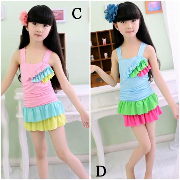 キッズ　ジュニア　女の子　子供　水着　ツーピース　ワンピース　ティアード　無地　フリル　カジュアル　かわいい　キュート　海　プール　スイミング　スクール　ビーチ　リゾート　マリン　海水浴　ピンク　ブルー　S　M　L　XL　送料無料