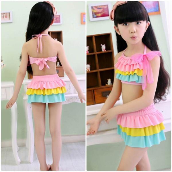 キッズ　ジュニア　女の子　子供　水着　ツーピース　ワンピース　ティアード　無地　フリル　カジュアル　かわいい　キュート　海　プール　スイミング　スクール　ビーチ　リゾート　マリン　海水浴　ピンク　ブルー　S　M　L　XL　送料無料