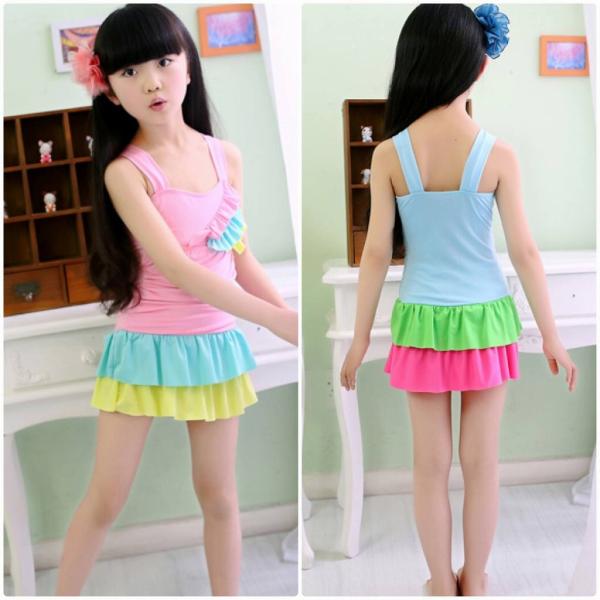 キッズ　ジュニア　女の子　子供　水着　ツーピース　ワンピース　ティアード　無地　フリル　カジュアル　かわいい　キュート　海　プール　スイミング　スクール　ビーチ　リゾート　マリン　海水浴　ピンク　ブルー　S　M　L　XL　送料無料