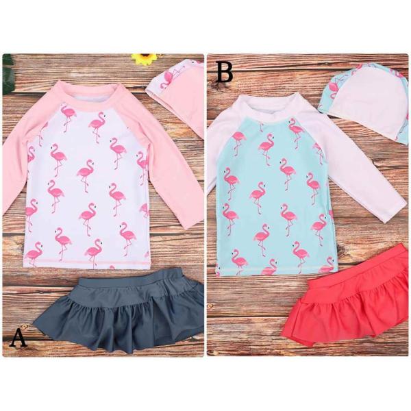 キッズ　女の子　水着　ラッシュガード　ワンピース　日焼け防止　フラミンゴ　長袖　海　プール　スイミング　 スイムウェア　ビーチ　リゾート　マリン　海水浴　夏休み　旅行　可愛い　キュート　子供用　女児　女子　ジュニア　ピンク　ブルー　送料無料