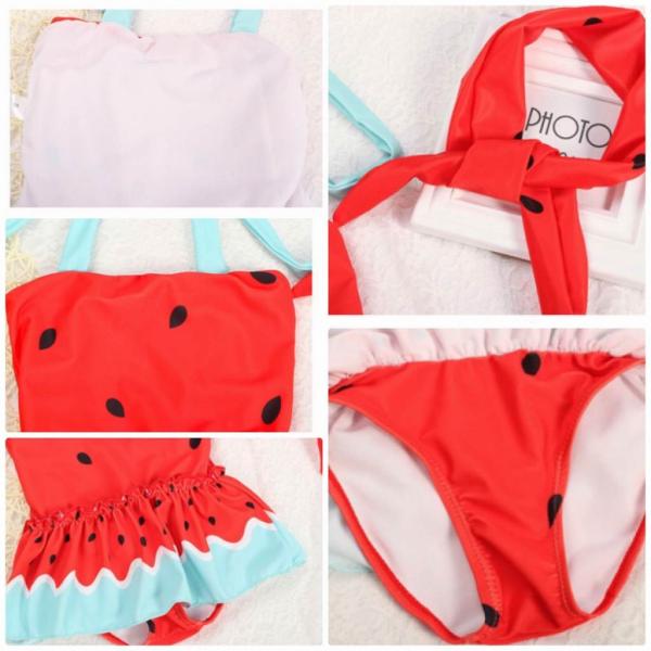 キッズ　女の子　水着　ビキニ　ホルターネック　フリル　スイカ　ドット　スカート　セパレート　海　プール　スイミング　 スイムウェア　ビーチ　リゾート　マリン　海水浴　夏休み　旅行　可愛い　キュート　子供用　女児　女子　ジュニア　レッド　送料無料