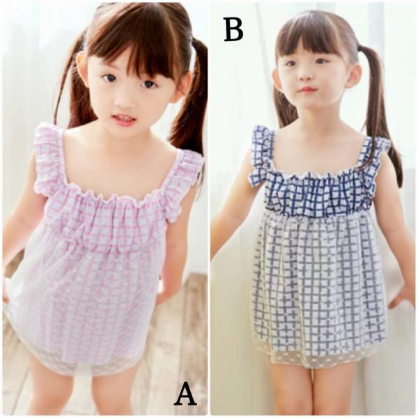 キッズ　女の子　水着　チュニック　帽子付き　セパレート　海　プール　スイミング　 スイムウェア　ビーチ　リゾート　マリン　海水浴　夏休み　旅行　可愛い　キュート　子供用　女児　女子　ジュニア　ブルー　ピンク　送料無料