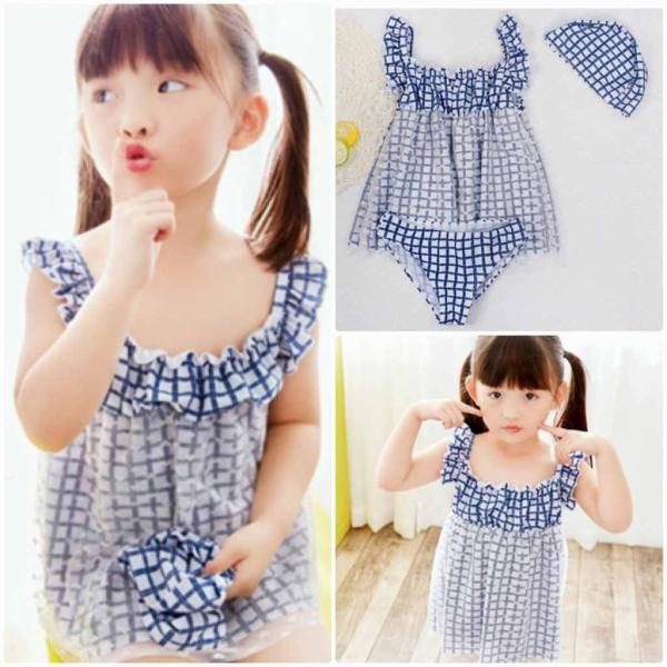 キッズ　女の子　水着　チュニック　帽子付き　セパレート　海　プール　スイミング　 スイムウェア　ビーチ　リゾート　マリン　海水浴　夏休み　旅行　可愛い　キュート　子供用　女児　女子　ジュニア　ブルー　ピンク　送料無料
