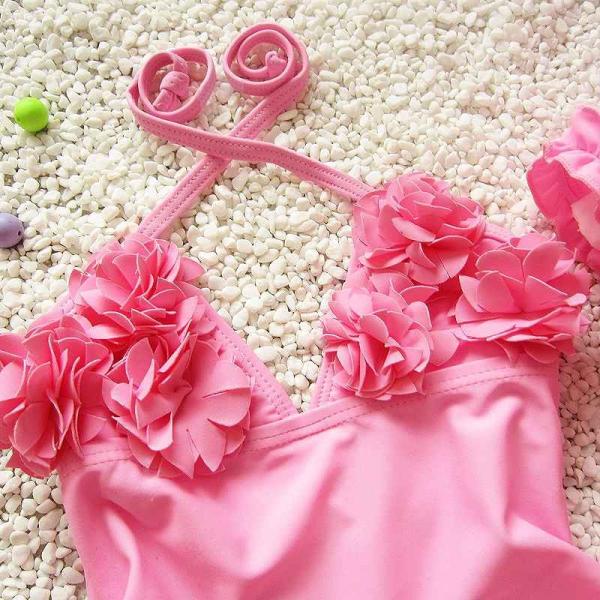 キッズ　女の子　水着　2点セット　帽子付き　スイムキャップ　ワンピース　フリル　海　プール　スイミング　 スイムウェア　水遊び　ビーチ　リゾート　マリン　海水浴　夏休み　旅行　可愛い　キュート　子供用　女児　女子　ジュニア　ピンク　送料無料