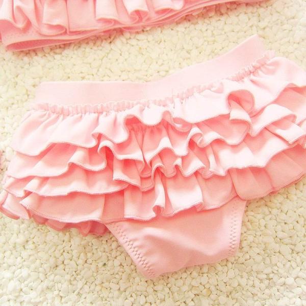 キッズ　女の子　水着　ビキニ　2点セット　帽子付き　スイムキャップ　フリル　セパレート　海　プール　水泳　スイミング　 スイムウェア　水遊び　海水浴　夏休み　旅行　可愛い　キュート　子供用　女児　女子　ジュニア　ブルー　パープル　ピンク　送料無料