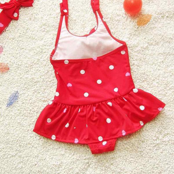 キッズ　女の子　水着　2点セット　リボン付き　ドット　フリル　ワンピース　海　プール　スイミング　 スイムウェア　水遊び　ビーチ　リゾート　マリン　海水浴　夏休み　旅行　可愛い　キュート　子供用　女児　女子　ジュニア　レッド　ネイビー　送料無料