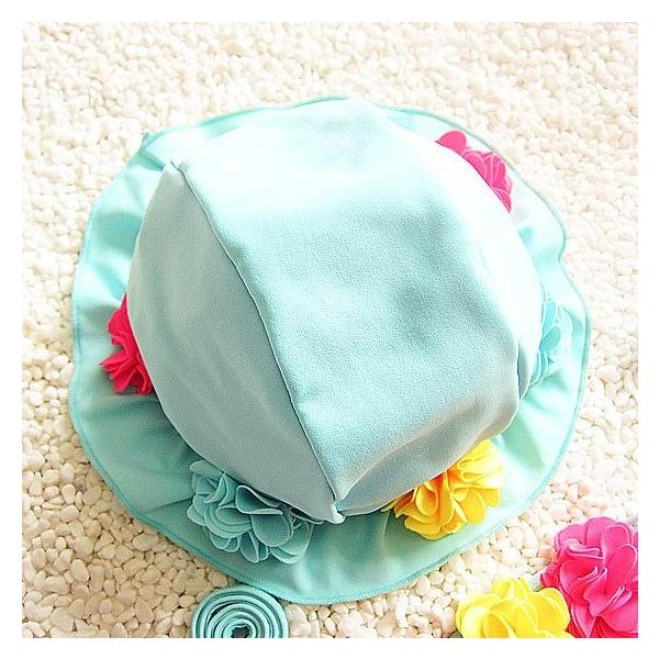 キッズ　女の子　水着　三角ビキニ　2点セット　帽子付き　花　セパレート　海　プール　水泳　スイミング　 スイムウェア　水遊び　ビーチ　リゾート　マリン　海水浴　夏休み　旅行　可愛い　キュート　子供用　女児　女子　ジュニア　ブルー　ピンク　送料無料