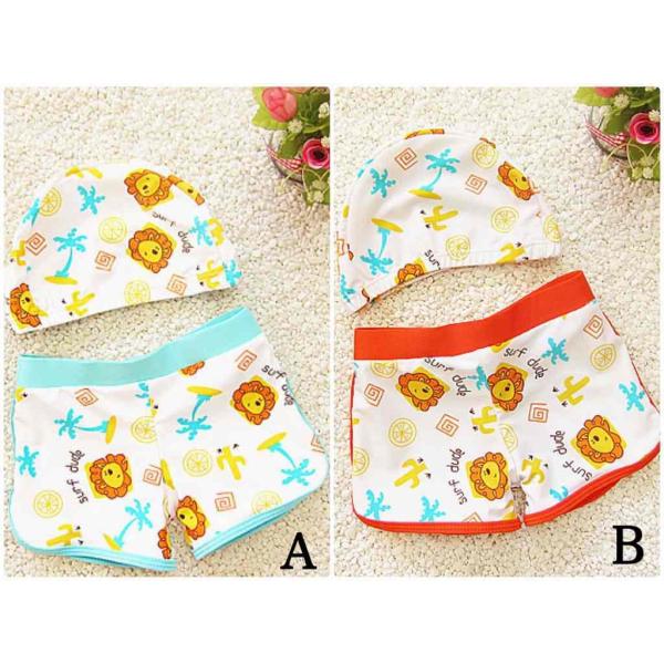 キッズ　男の子　水着　2点セット　パンツ　帽子付き　キャップ　海　プール　水泳　スイミング　 スイムウェア　ビーチ　リゾート　マリン　海水浴　夏休み　旅行　可愛い　キュート　子供用　男児　男子　ジュニア　ブルー　オレンジ　送料無料