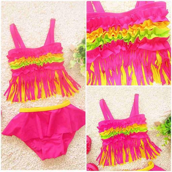 キッズ　女の子　水着　ビキニ　フリル　フリンジ　セパレート　海　プール　水泳　スイミング　 スイムウェア　ビーチ　リゾート　マリン　海水浴　夏休み　旅行　可愛い　キュート　子供用　女児　女子　ジュニア　ピンク　送料無料