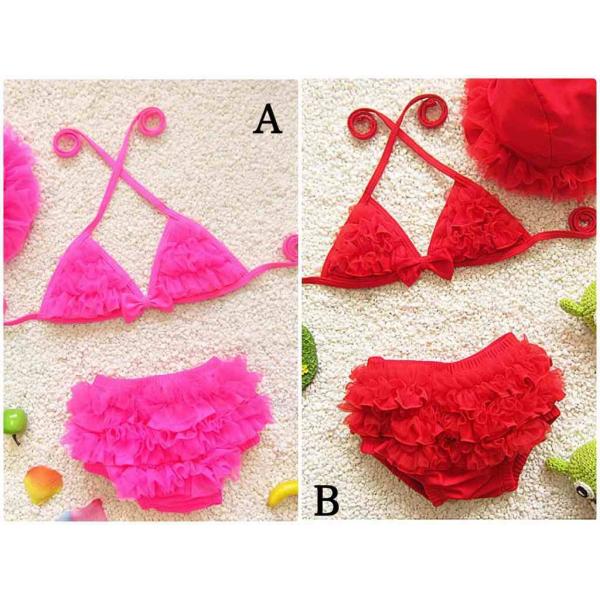 キッズ　女の子　水着　ビキニ　フリル　帽子付き　キャップ　セパレート　海　プール　水泳　スイミング　 スイムウェア　ビーチ　リゾート　マリン　海水浴　夏休み　旅行　可愛い　キュート　子供用　女児　女子　ジュニア　レッド　ピンク　送料無料