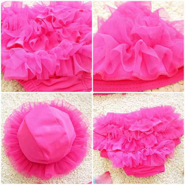 キッズ　女の子　水着　ビキニ　フリル　帽子付き　キャップ　セパレート　海　プール　水泳　スイミング　 スイムウェア　ビーチ　リゾート　マリン　海水浴　夏休み　旅行　可愛い　キュート　子供用　女児　女子　ジュニア　レッド　ピンク　送料無料