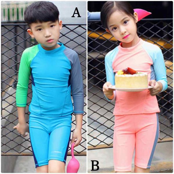 キッズ　女の子　男の子　水着　ラッシュガード　セパレート　日焼け防止　長袖　ショートパンツ　短パン　スイムパンツ　海　プール　スイミング　 スイムウェア　海水浴　夏休み　旅行　可愛い　キュート　子供用　女児　女子　ジュニア　ブルー　ピンク　送料無料
