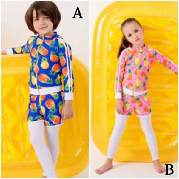 キッズ　女の子　男の子　水着　ラッシュガード　セパレート　日焼け防止　長袖　ロングスパッツ　海　プール　スイミング　 スイムウェア　ビーチ　リゾート　マリン　海水浴　夏休み　旅行　可愛い　キュート　子供用　女児　女子　ジュニア　ブルー　ピンク　送料無料