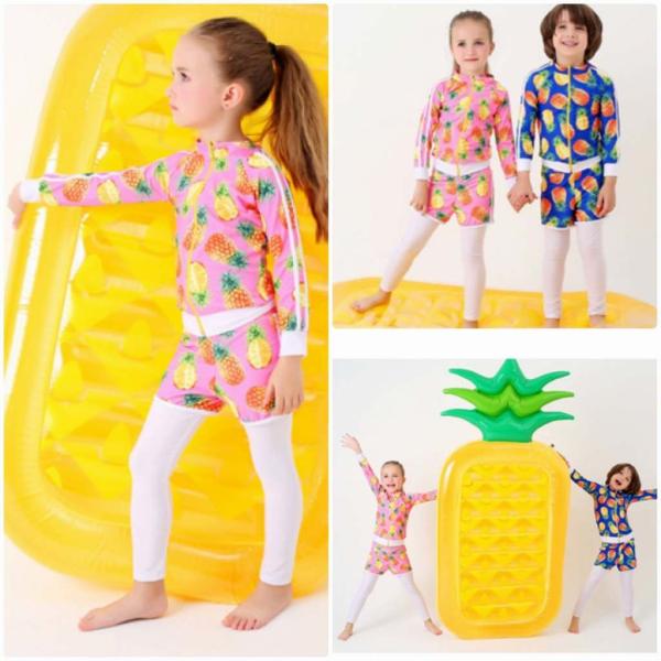 キッズ　女の子　男の子　水着　ラッシュガード　セパレート　日焼け防止　長袖　ロングスパッツ　海　プール　スイミング　 スイムウェア　ビーチ　リゾート　マリン　海水浴　夏休み　旅行　可愛い　キュート　子供用　女児　女子　ジュニア　ブルー　ピンク　送料無料