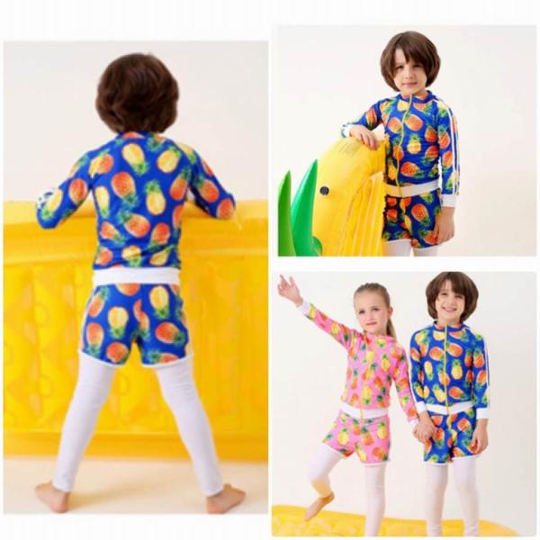 キッズ　女の子　男の子　水着　ラッシュガード　セパレート　日焼け防止　長袖　ロングスパッツ　海　プール　スイミング　 スイムウェア　ビーチ　リゾート　マリン　海水浴　夏休み　旅行　可愛い　キュート　子供用　女児　女子　ジュニア　ブルー　ピンク　送料無料