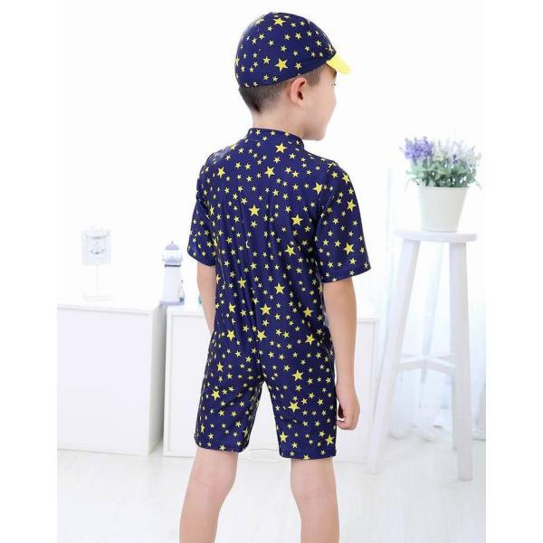 キッズ　ジュニア　男の子　子供　水着　スイムウェア　ウェットスーツ　星　スター　帽子付き　カジュアル　かわいい　キュート　海　プール　スイミング　スクール　ビーチ　リゾート　マリン　海水浴　ブルー　M　L　XL　送料無料