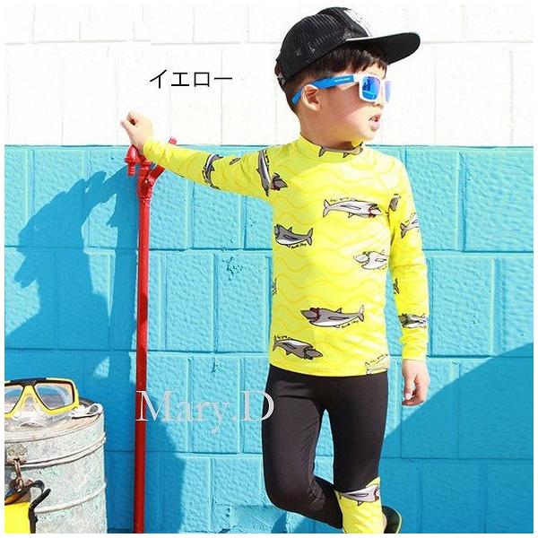 キッズ　ジュニア　男の子　子供　水着　スイムウェア　セットアップ　長袖&7分丈パンツ　魚　プリント　カジュアル　かわいい　キュート　海　プール　スイミング　スクール　ビーチ　リゾート　マリン　海水浴　イエロー　ブルー　M　L　XL　2XL　3XL　4XL　送料無料
