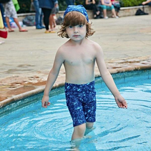 キッズ　ジュニア　男の子　子供　水着　スイムウェア　キャップ付き　サーフパンツ　ウサギ　プリント　カジュアル　かわいい　キュート　海　プール　スイミング　スクール　ビーチ　リゾート　マリン　海水浴　ブルー　M　L　XL　XXL　送料無料