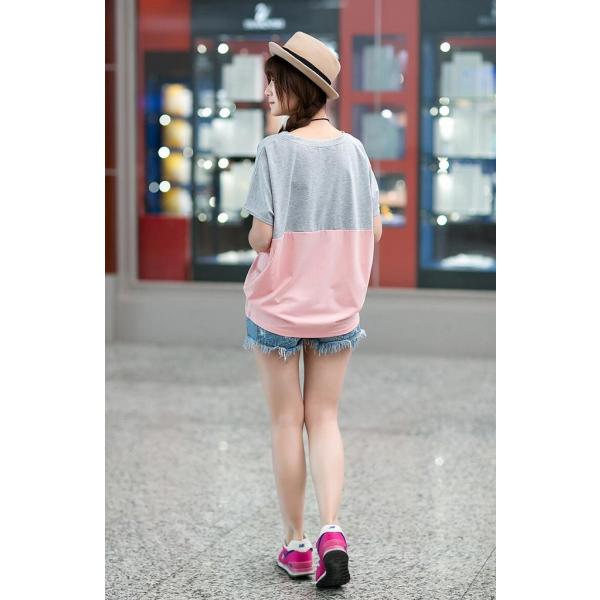 レディース　トップス　ドルマン　カットソー　ラウンドネック　半袖　無地　バイカラー　カジュアル　大人可愛い　フェミニン　キュート　オフィス　デート　お出かけ　デイリー　普段着　レッド　ピンク　ネイビー　M　L　XL　2XL　3XL　送料無料