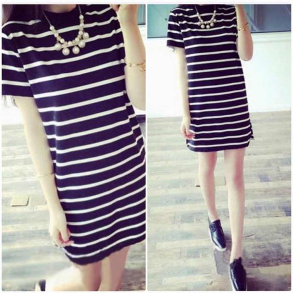 レディース　大きいサイズ　ボーダー　半袖　ミニ丈　スカート　トップス　カジュアル　キュート　大人　可愛い　フェミニン　おしゃれ　お出かけ　デイリー　普段着　ブラック×ホワイト　ホワイト×ブラック　M　L　XL　2XL　送料無料