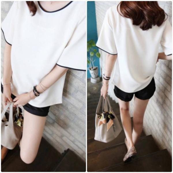 レディース　大きいサイズ　レイヤード風　Tシャツ　半袖　Uネック　ショートスリーブ　夏　春　トップス　カジュアル　キュート　大人　可愛い　フェミニン　おしゃれ　お出かけ　普段着　デイリー　ブラック　ホワイト　M　L　XL　XXL　送料無料