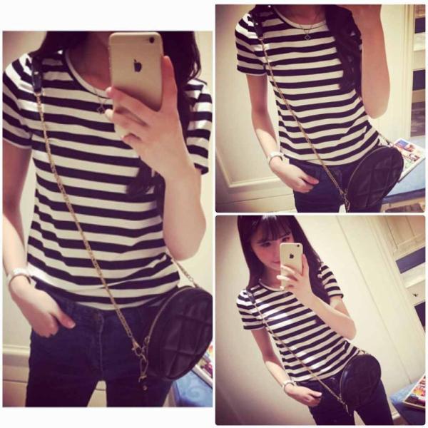 レディース　大きいサイズ　ボーダー　Tシャツ　半袖　ショートスリーブ　夏　春　トップス　カジュアル　キュート　大人　可愛い　フェミニン　おしゃれ　お出かけ　普段着　デイリー　ブラック×ホワイト　M　L　XL　XXL　送料無料