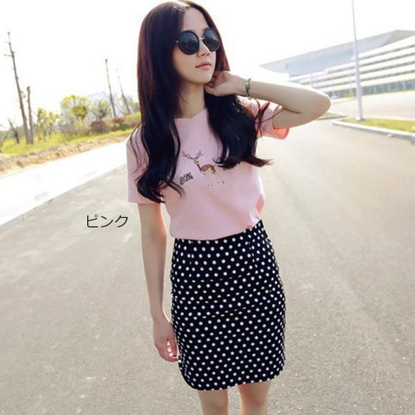 レディース　大きいサイズ　上下セット　Tシャツ　スカート　刺繍　ドット　水玉　タイト　ミニ丈　半袖　ショートスリーブ　夏　春　トップス　カジュアル　キュート　大人　可愛い　フェミニン　おしゃれ　お出かけ　普段着　デイリー　ホワイト　ピンク　送料無料