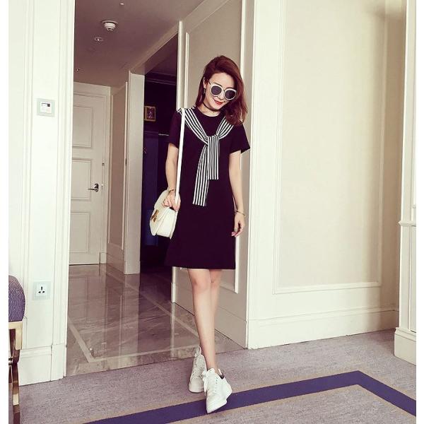 レディース　大きいサイズ　Tシャツワンピ　ワンピース　ストライプ　ボーダー　ミニ丈　スカート　トップス　カジュアル　キュート　大人　可愛い　フェミニン　おしゃれ　お出かけ　デイリー　普段着　ホワイト　ブラック　M　L　XL　XXL　XXXL　送料無料