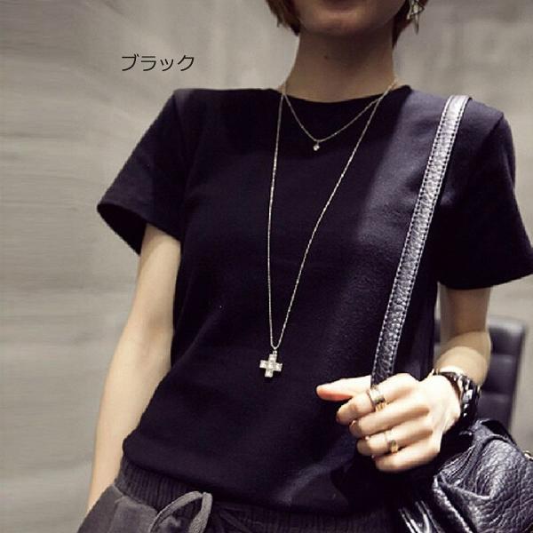 レディース　大きいサイズ　Tシャツ　無地　半袖　ショートスリーブ　夏　春　クルーネック　トップス　カジュアル　キュート　大人　可愛い　フェミニン　おしゃれ　お出かけ　普段着　デイリー　ブラック　ホワイト　M　L　XL　XXL　送料無料