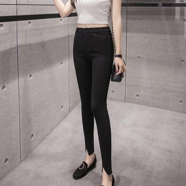 レディース　大きいサイズ　スリットパンツ　スリム　タイト　無地　ボトムス　カジュアル　キュート　可愛い　フェミニン　きれいめ　エレガント　おしゃれ　お出かけ　オフィス　デイリー　普段着　ブラック　S　M　L　XL　XXL　サイズ　送料無料