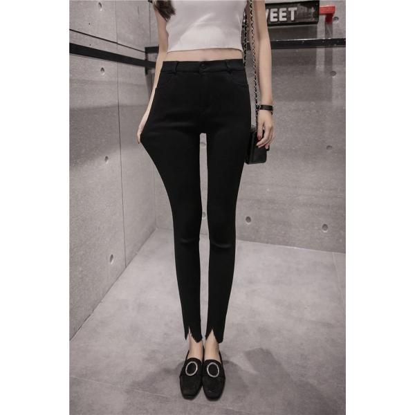 レディース　大きいサイズ　スリットパンツ　スリム　タイト　無地　ボトムス　カジュアル　キュート　可愛い　フェミニン　きれいめ　エレガント　おしゃれ　お出かけ　オフィス　デイリー　普段着　ブラック　S　M　L　XL　XXL　サイズ　送料無料