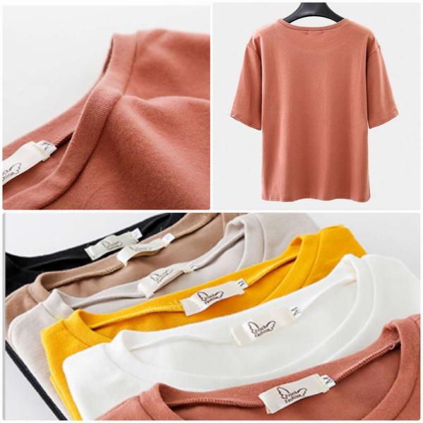 レディース　大きいサイズ　Tシャツ　無地　半袖　ショートスリーブ　夏　春　トップス　カジュアル　キュート　大人　可愛い　フェミニン　おしゃれ　お出かけ　普段着　デイリー　ブラック　ホワイト　イエロー　ブラウン　ベージュ　M　L　XL　2XL　送料無料