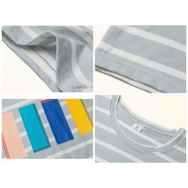 レディース　大きいサイズ　ボーダー　Tシャツ　プリント　半袖　ショートスリーブ　夏　春　トップス　カジュアル　キュート　大人　可愛い　フェミニン　おしゃれ　お出かけ　普段着　デイリー　ブルー　ブラック　ピンク　M　L　XL　2XL　送料無料