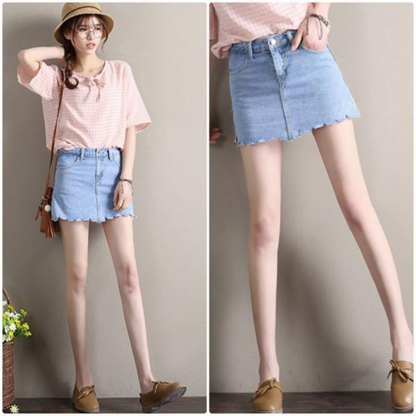 レディース　カットオフデニム　デニムスカート　ハイウエスト　無地　ミニ丈　ボトムス　カジュアル　キュート　可愛い　フェミニン　きれいめ　エレガント　おしゃれ　お出かけ　デイリー　普段着　ブルー　S　M　L　XL　送料無料