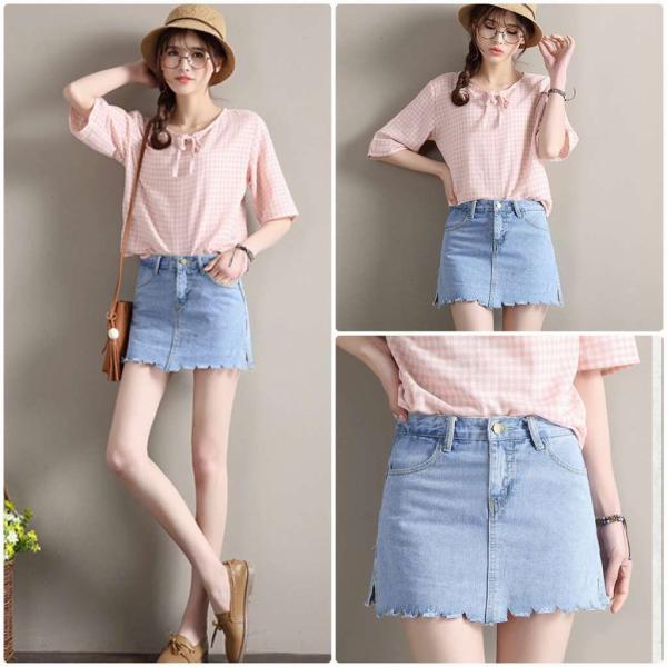 レディース　カットオフデニム　デニムスカート　ハイウエスト　無地　ミニ丈　ボトムス　カジュアル　キュート　可愛い　フェミニン　きれいめ　エレガント　おしゃれ　お出かけ　デイリー　普段着　ブルー　S　M　L　XL　送料無料