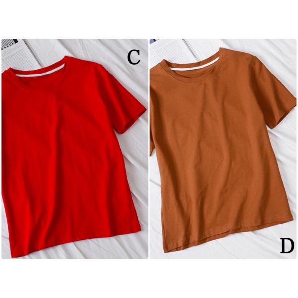 レディース　大きいサイズ　Tシャツ　無地　半袖　ショートスリーブ　夏　春　クルーネック　トップス　カジュアル　キュート　大人　フェミニン　お出かけ　普段着　デイリー　ホワイト　ブラック　ピンク　グレー　ブルー　イエロー　ブラウン　レッド