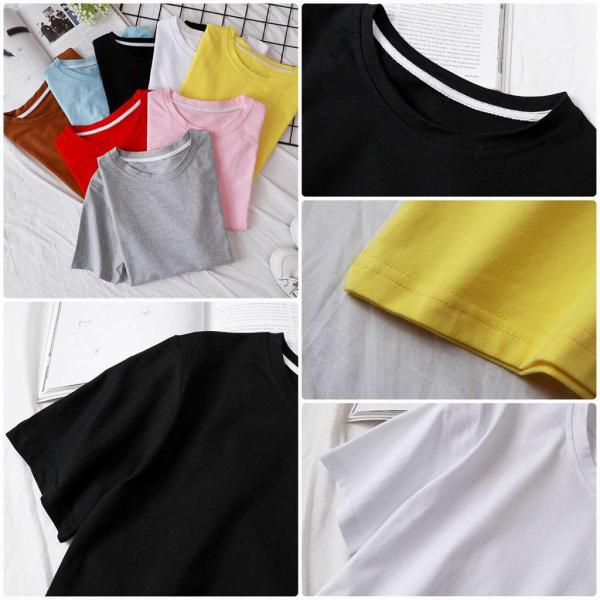 レディース　大きいサイズ　Tシャツ　無地　半袖　ショートスリーブ　夏　春　クルーネック　トップス　カジュアル　キュート　大人　フェミニン　お出かけ　普段着　デイリー　ホワイト　ブラック　ピンク　グレー　ブルー　イエロー　ブラウン　レッド