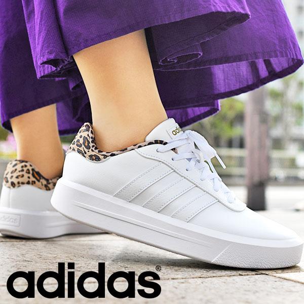 ヒョウ柄 アディダス レディース 厚底 スニーカー ヒール高3.5cm adidas COURT PF W レオパード ローカット カジュアル シューズ 靴 2024春夏新作 IG8609