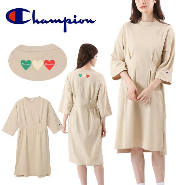 30 Off チャンピオン 半袖 ワンピース Champion レディース Onepiece Dress クルーネック ハート ロゴ ベージュ 21春夏新作 Cw T402 エレファントsports Paypayモール店 通販 Paypayモール