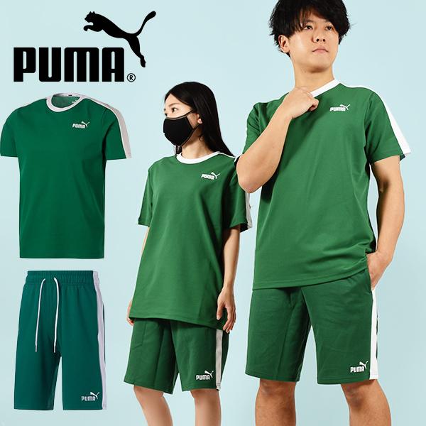 40%off プーマ メンズ レディース 半袖 Tシャツ ハーフパンツ 上下セット PUMA CORE HERITAGE Tシャツ ショーツ グリーン  緑 674920 674923